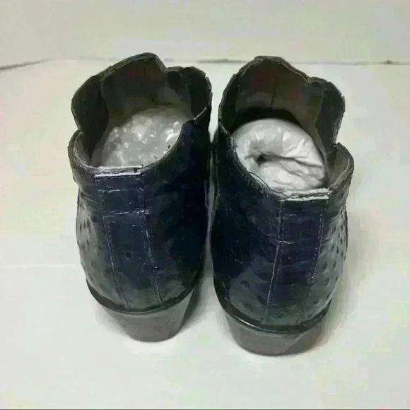 STACY ADAMS Ankle Boots Men Sz 9 1/2M Pull on Ostrict Quill Print Leather Blue - Picture 3 of 10